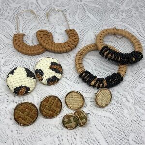 Bundle lot 6 trendy style woven/straw look earrings